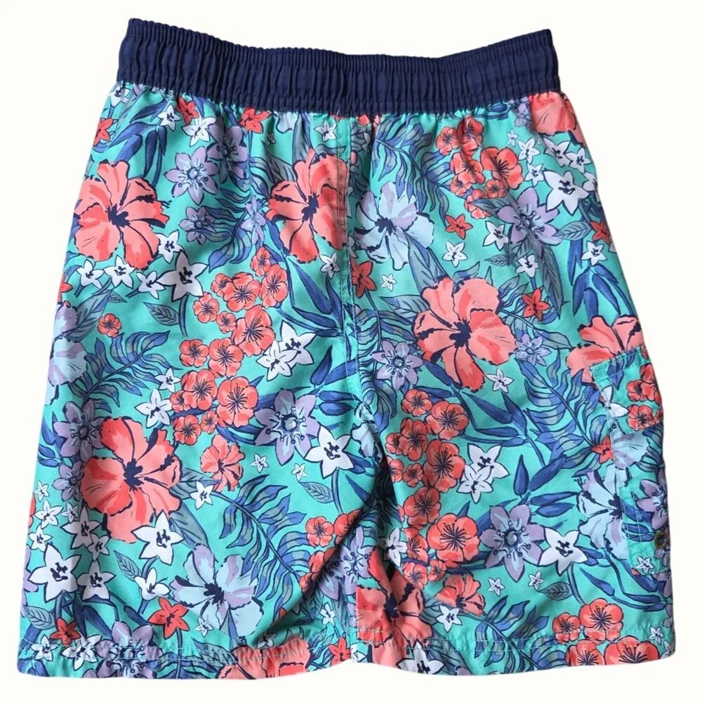 Boys Cat & Jack Floral Swim Trunks Size 5/6 With Drawstring Waist & Cargo Pocket - Picture 2 of 7